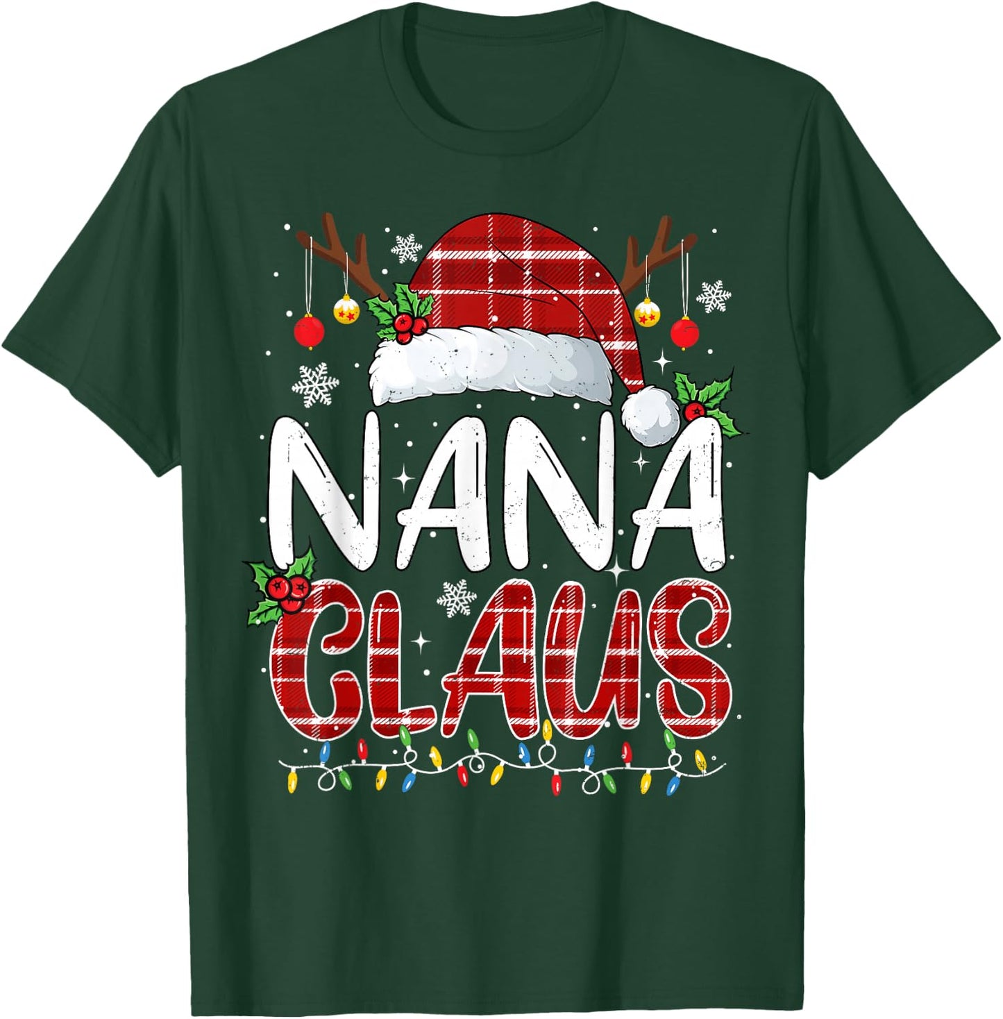 Nana Claus Christmas Lights Pajama Family Matching T-Shirt - T-Shirt | Forest