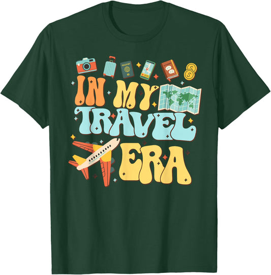 in My Travel Era Funny Traveler Airplane Summer Vacation T-Shirt - T-Shirt | Forest