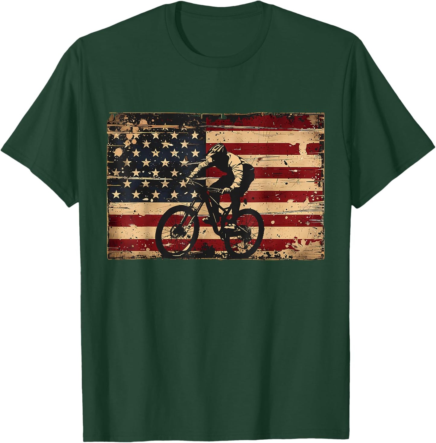 American Flag MTB Mountain Bike Apparel - Mountain Bike Girls Kids Men T-Shirt - T-Shirt | Forest