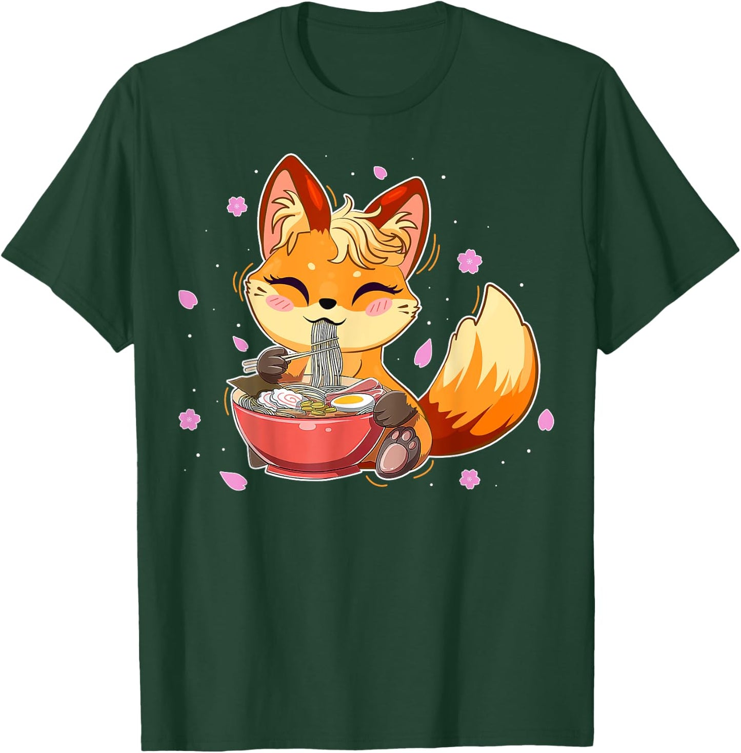 Cute Fox Japanese Anime Eating Ramen Girl Teen Kid Kawaii T-Shirt - T-Shirt | Forest