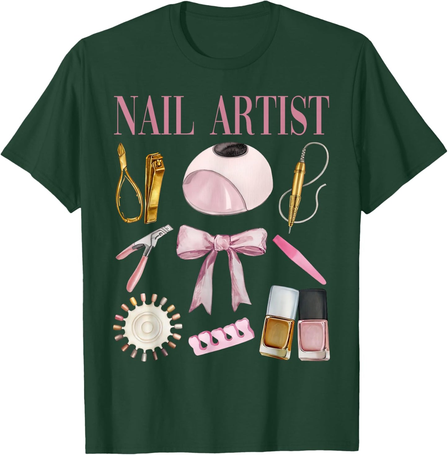 Vintage Coquette Bow Aesthetic Nail Tech Nail Technician T-Shirt - T-Shirt | Forest