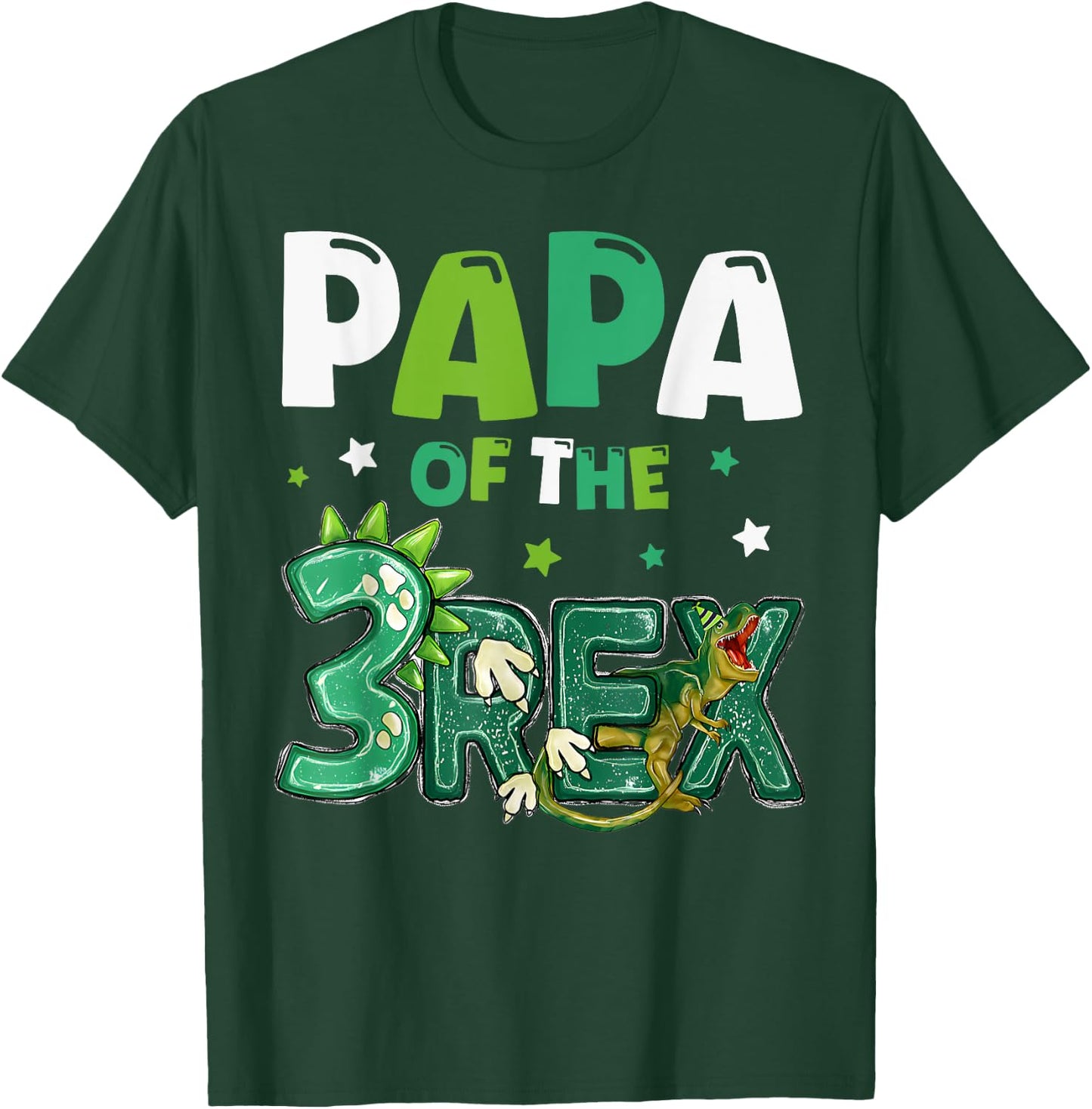 Papa of the Three Rex Birthday Dinosaur Family Matching T-Shirt - T-Shirt | Forest