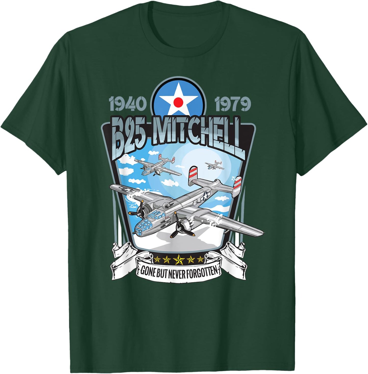 World War 2 American Aircraft WWII B-25 Mitchell Bomber T-Shirt - T-Shirt | Forest