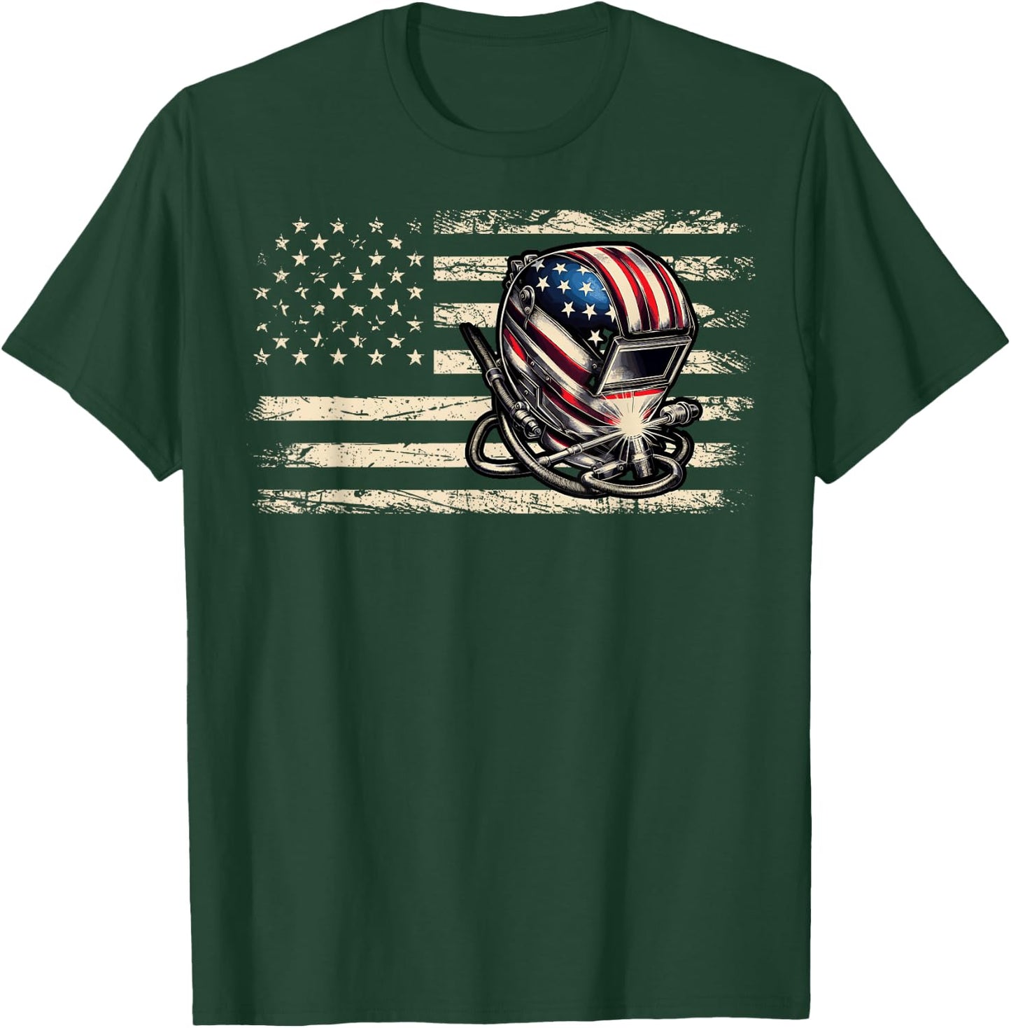American Flag Welding Vintage Men Women Welder T-Shirt - T-Shirt | Forest