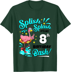 8th Birthday Flamingo 8 Years Old Pool Party Summer T-Shirt - T-Shirt | Forest