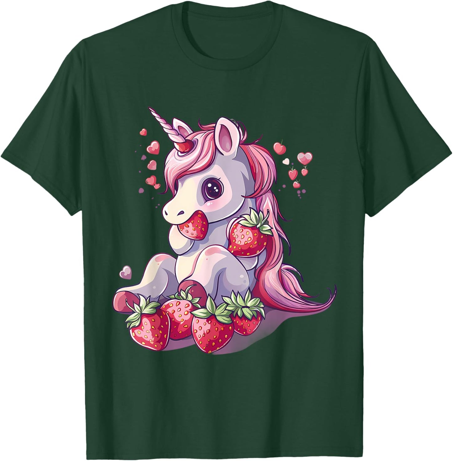 Strawberry Unicorn Cute Strawberries Drawing Motif T-Shirt - T-Shirt | Forest
