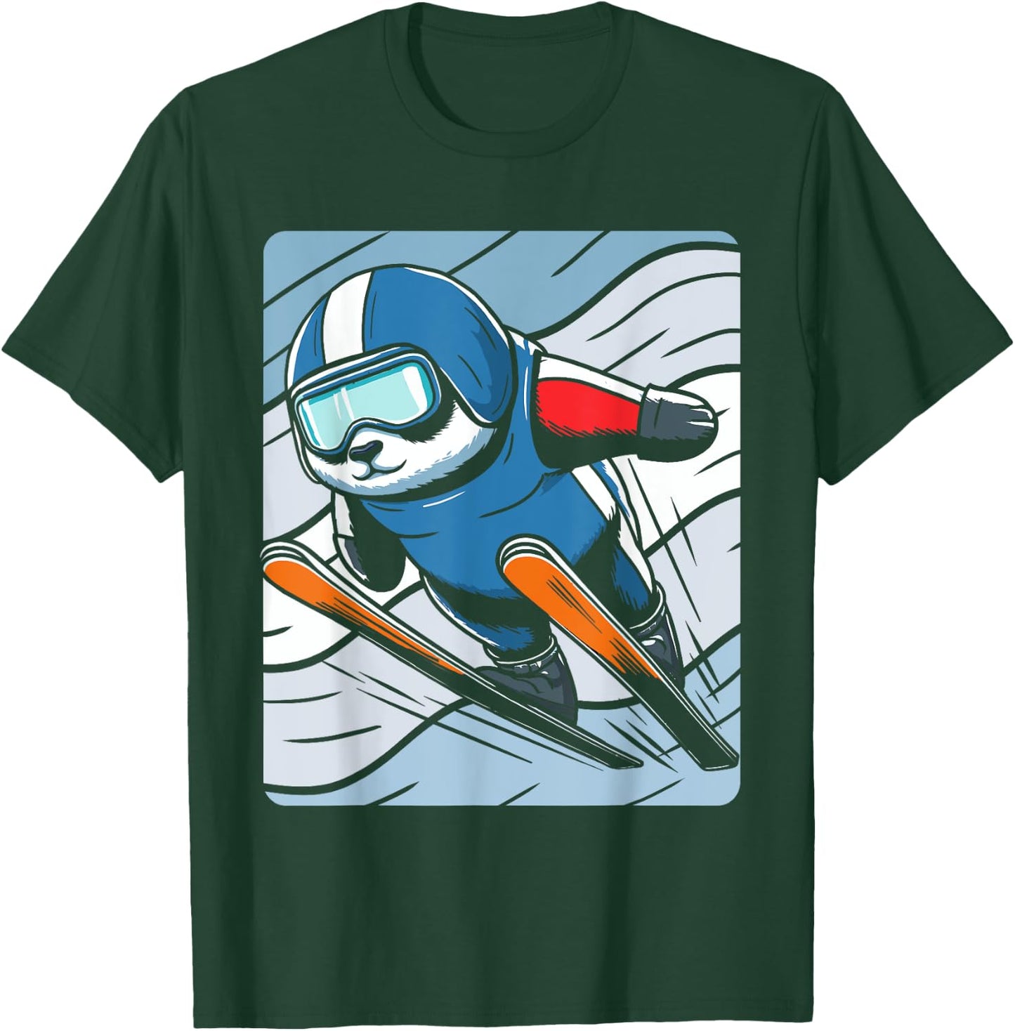 Ski Jumping Skiing Panda Nordic Jumping T-Shirt - T-Shirt | Forest