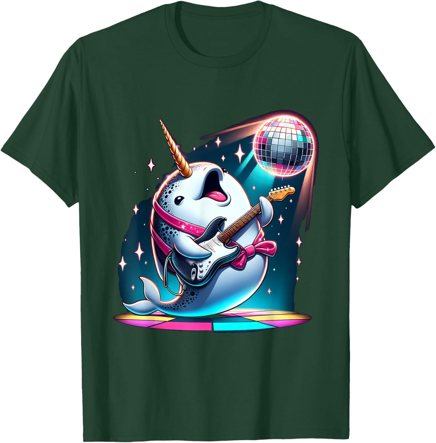 Disco Ball Guitar Narwhal T-Shirt - T-Shirt | Forest