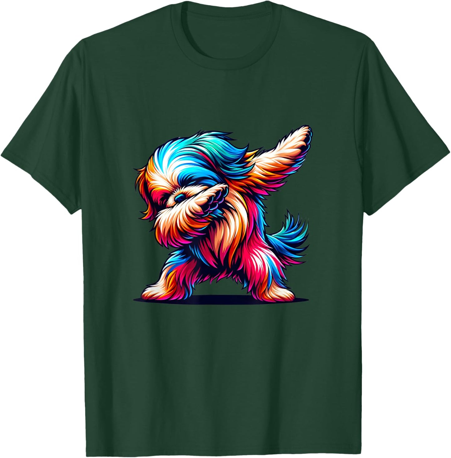 Colorful Shih Tzu Lover Funny Dog Dabbing Graphic Men Women T-Shirt - T-Shirt | Forest