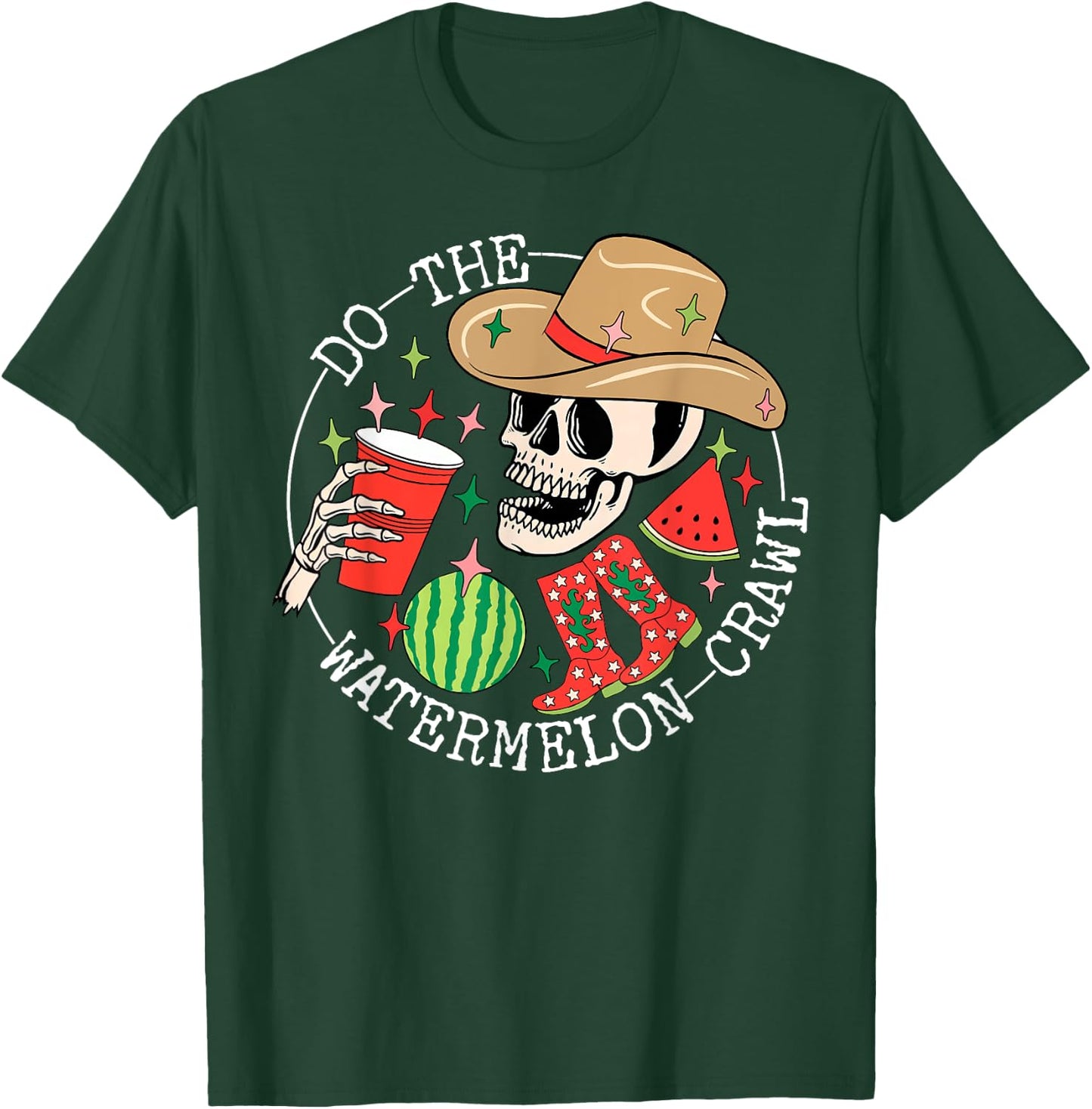 Do The Watermelon Crawl Skeleton Cowboy Summer Hawaii Beach T-Shirt - T-Shirt | Forest