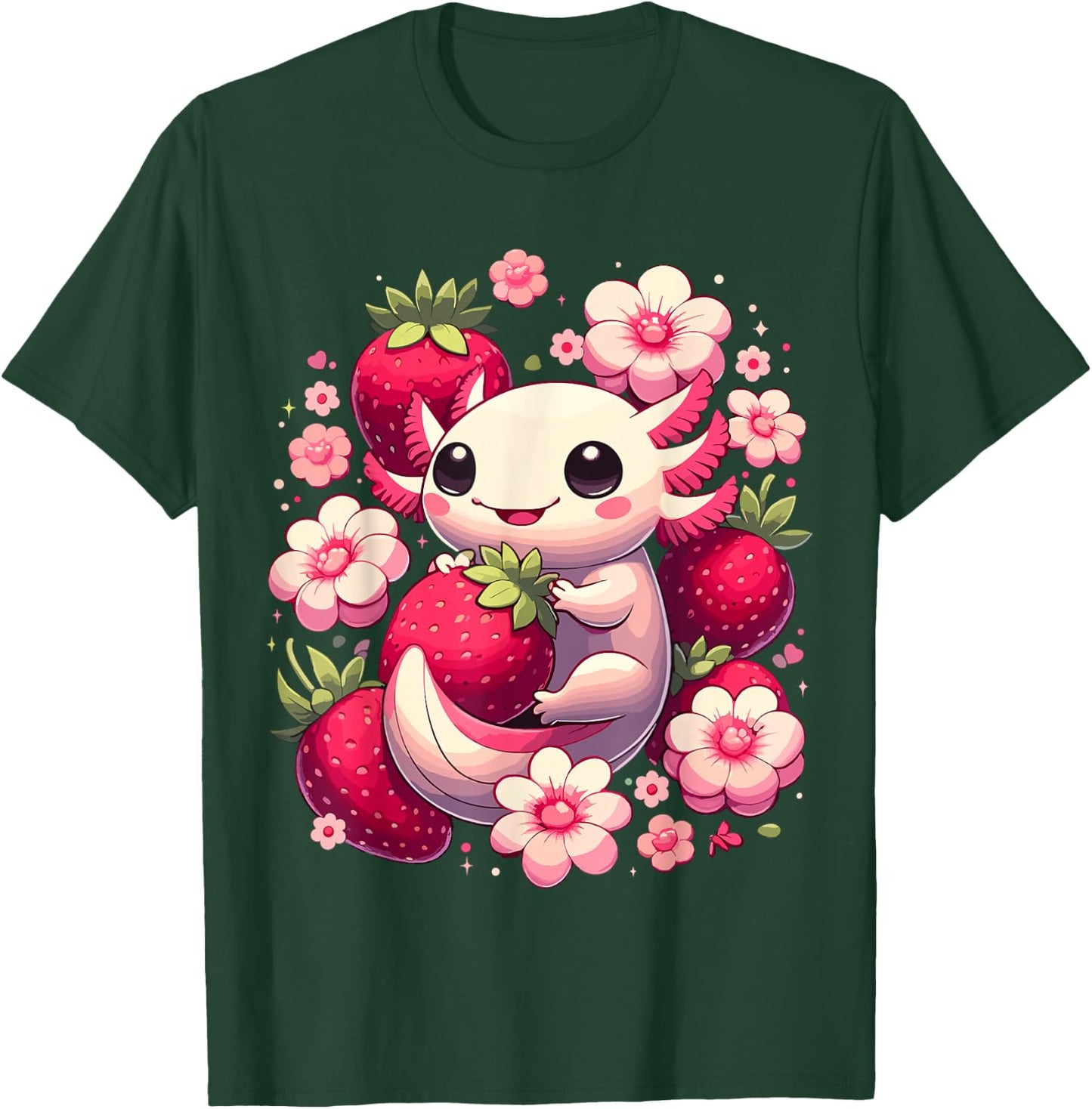 Cute Axolotl Kawaii Anime Axolotl Strawberry T-Shirt - T-Shirt | Forest