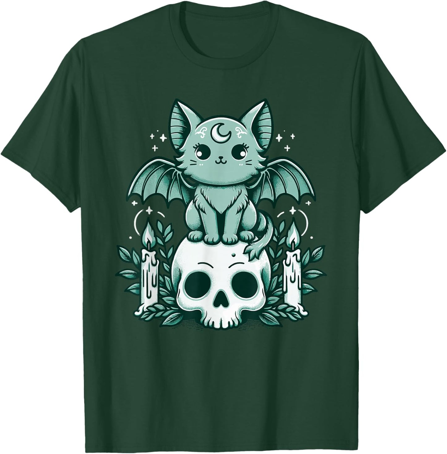 Kawaii Pastel Goth Cute Creepy Cat Bat Skeleton T-Shirt - T-Shirt | Forest