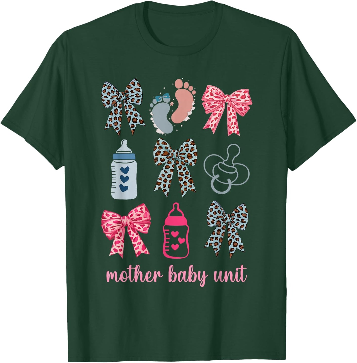 Pink Coquette Bow Mother Baby Unit MBU OB Nurse Postpartum T-Shirt - T-Shirt | Forest