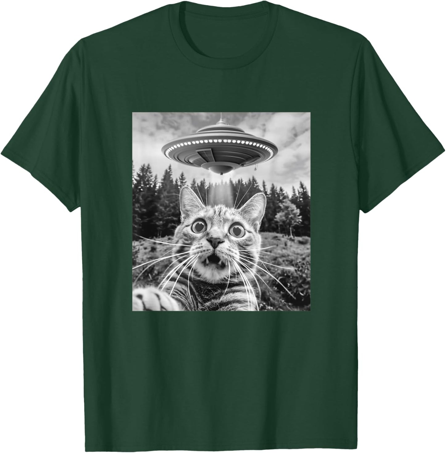 Cat Selfie With Alien Ufo Funny Cat Women Kids T-Shirt - T-Shirt | Forest