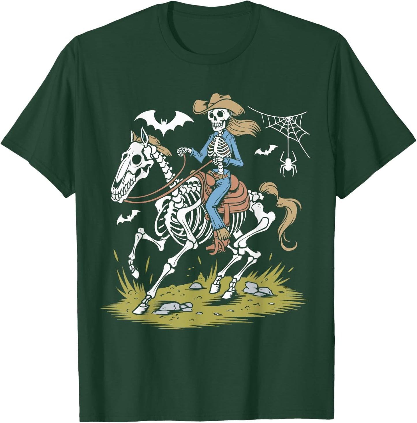 Funny Cowgirl Skeleton Riding Horse Spooky Halloween Western T-Shirt - T-Shirt | Forest