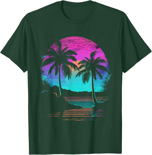 Retro Vintage Sunset Palm Tree T-Shirt - T-Shirt | Forest