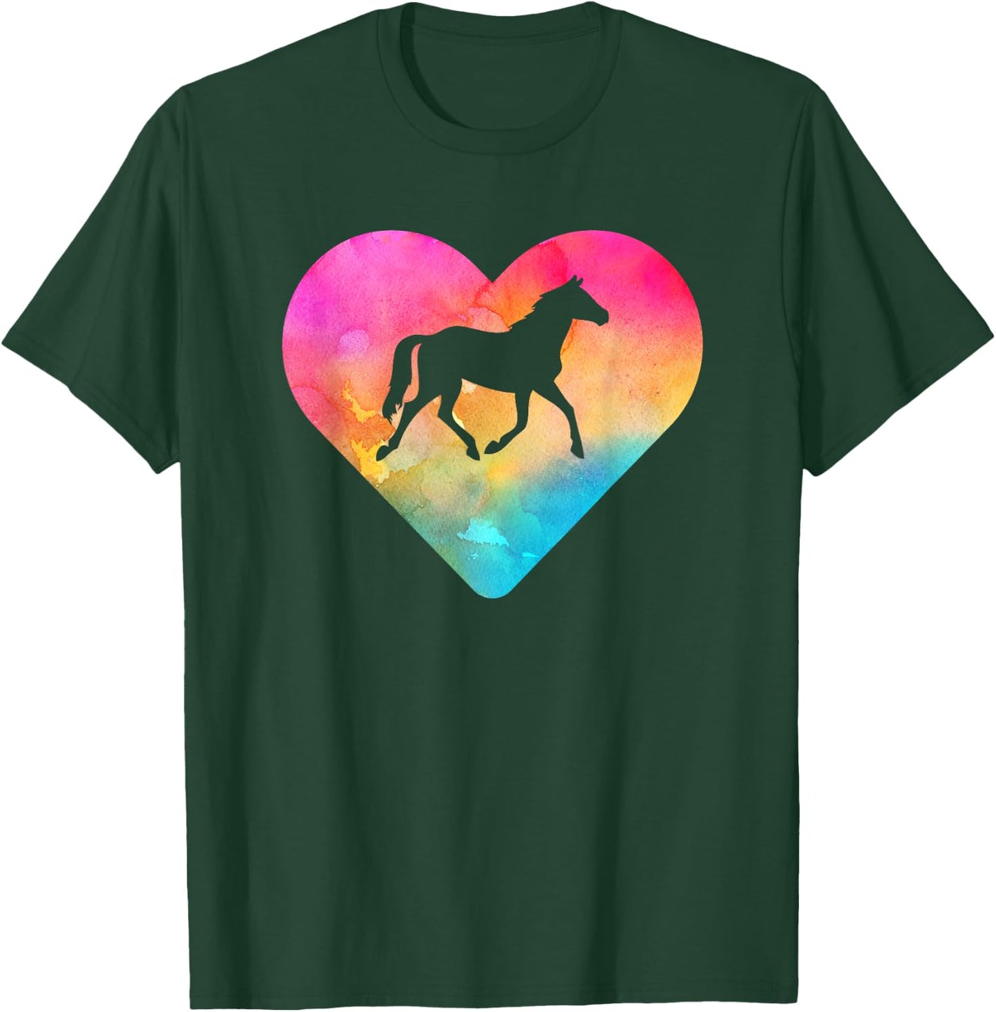 Women or Girls Horse Tie Dye Watercolor T-Shirt - T-Shirt | Forest
