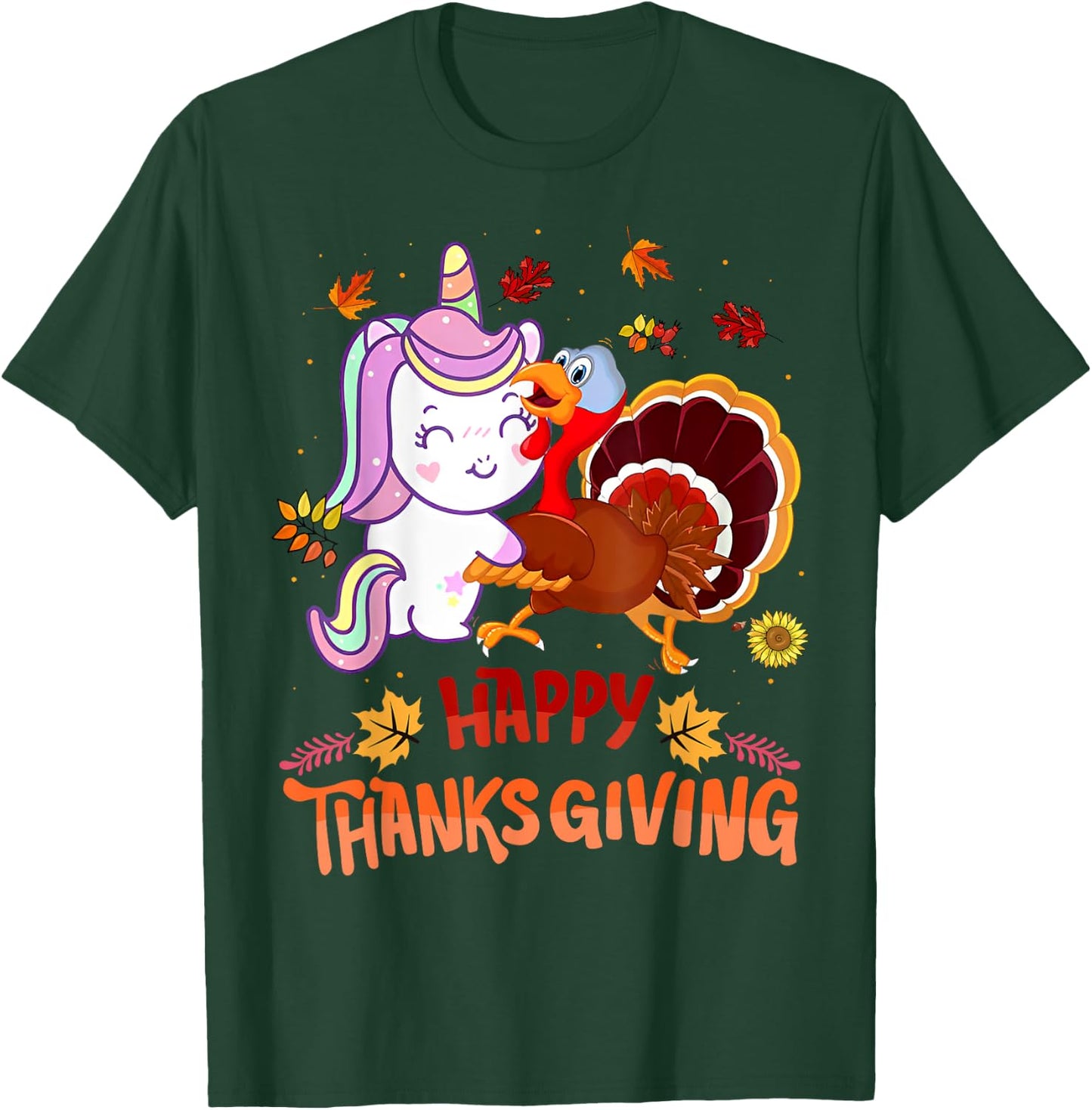 Unicorn Thanksgiving Shirt Girls Kids Toddler Turkey Unicorn T-Shirt - T-Shirt | Forest