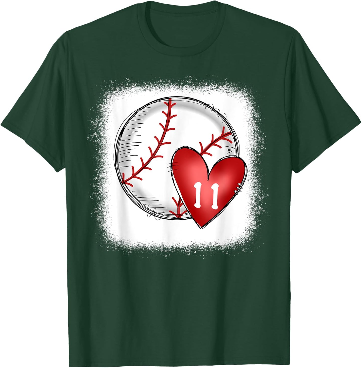 Bleached Custom Baseball Mom Number 11 Heart for Mom T-Shirt - T-Shirt | Forest
