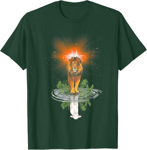 Lion Cross Jesus Reflection Water Mirror Sheep T-Shirt - T-Shirt | Forest