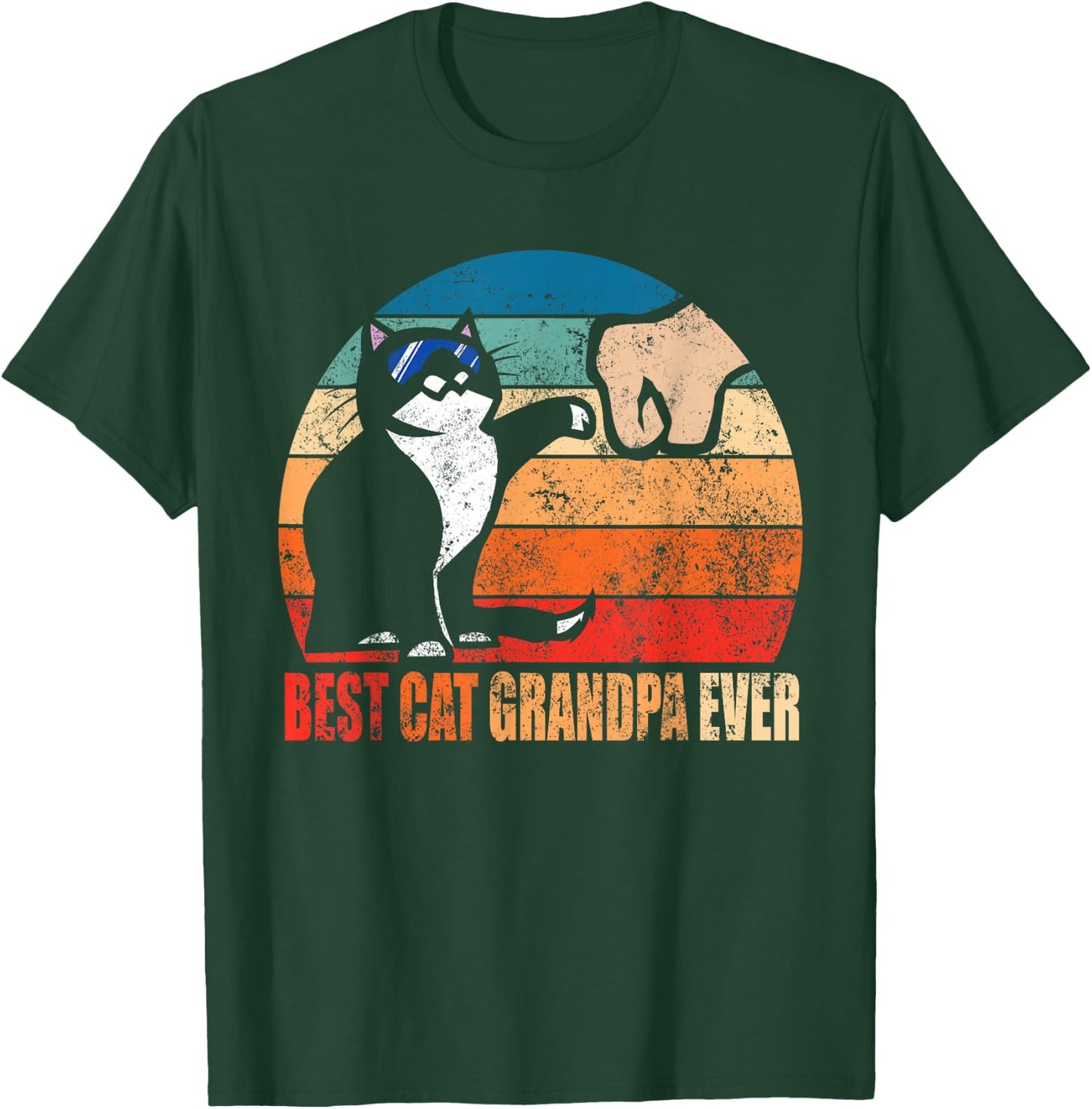 Retro Best Cat Grandpa Ever Funny Fist Bump Granddad Gift T-Shirt - T-Shirt | Forest