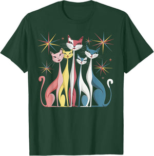 Cat Vintage Retro Mid-Century Modern Look Cats 50s 60s Style T-Shirt - T-Shirt | Forest