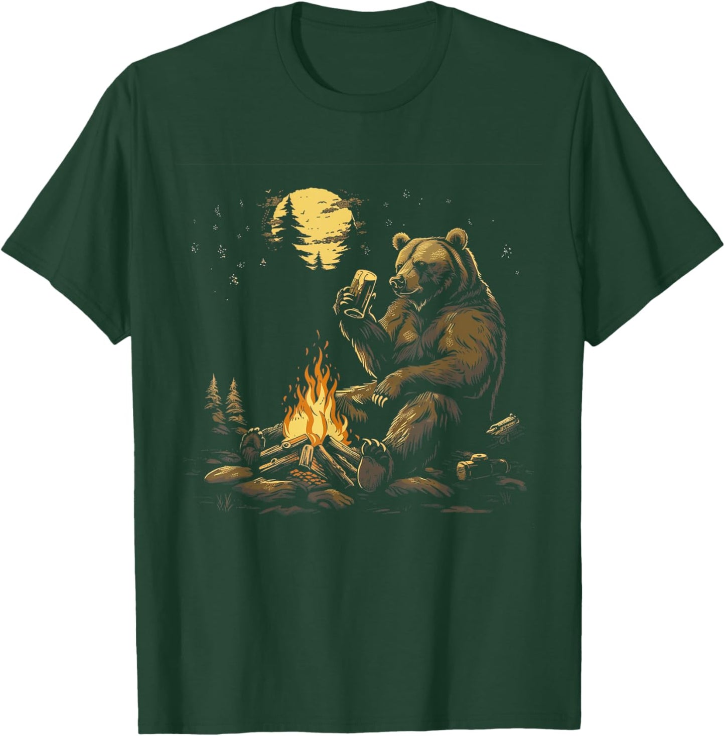 Camping Grizzly Bear Drinking Beer Hiking Nature Outdoor T-Shirt - T-Shirt | Forest