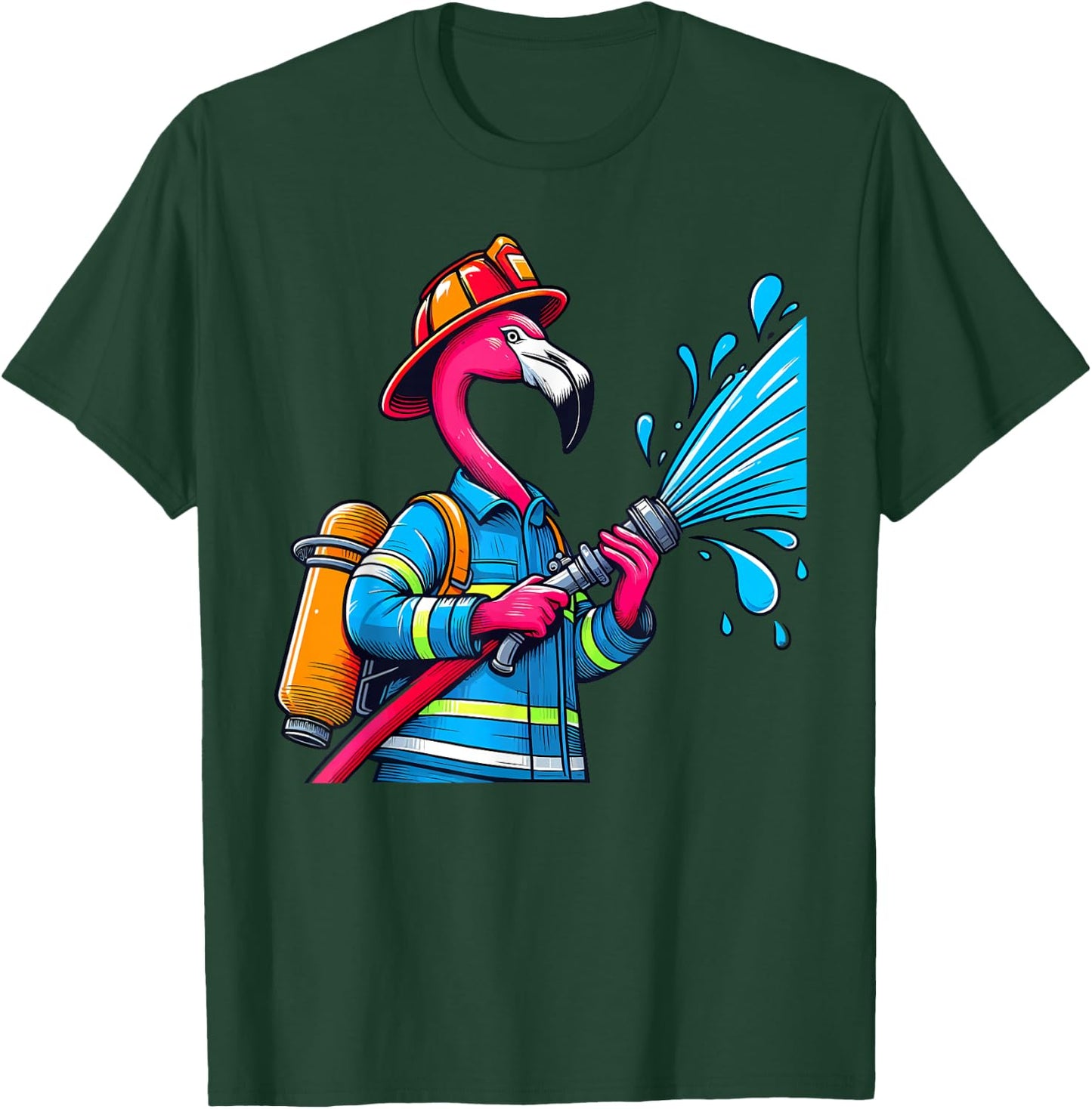 Flamingo Firefighter Fireman Birthday Party Flamingo Lovers T-Shirt - T-Shirt | Forest