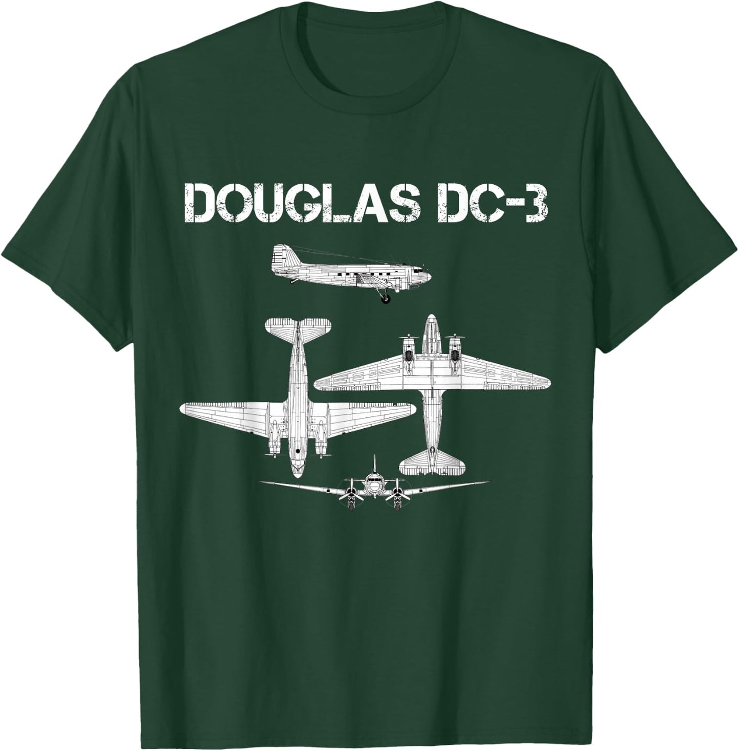 Douglas DC 3 WW2 Fighter Airplane Blueprint T-Shirt - T-Shirt | Forest