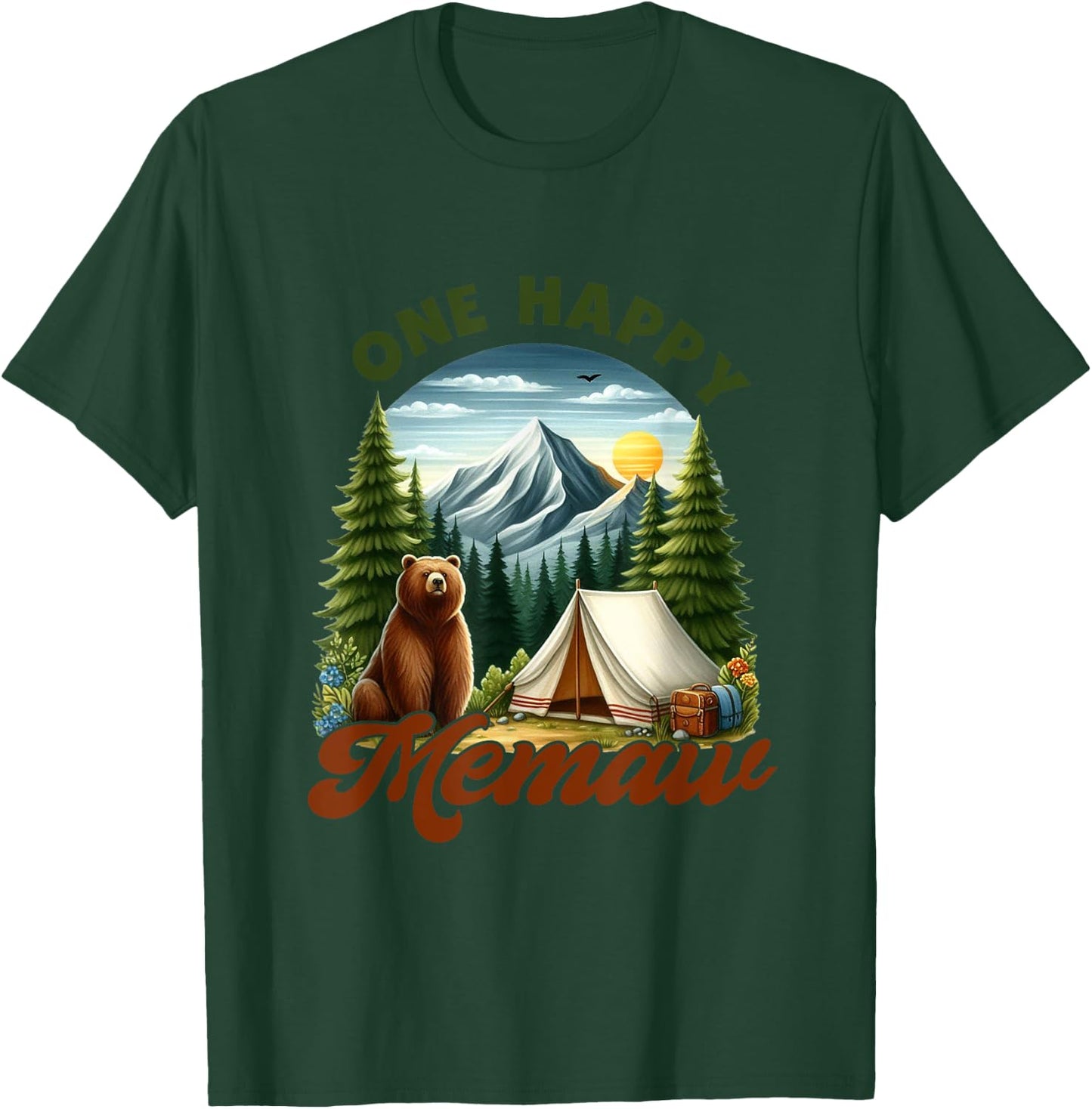 Retro One Happy Memaw Camper Birthday Bear Matching Family T-Shirt - T-Shirt | Forest