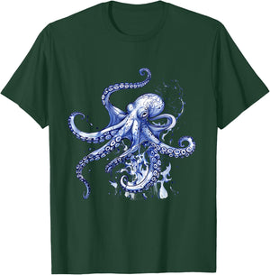 Octopus Ocean Sea Animal Marine Mammal Sea Creature Motif T-Shirt - T-Shirt | Forest