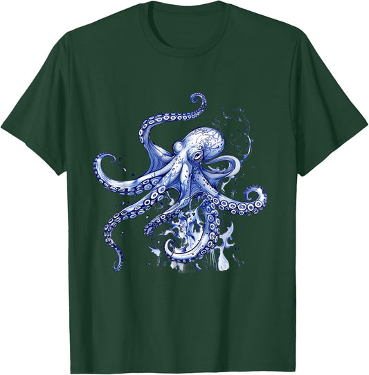 Octopus Ocean Sea Animal Marine Mammal Sea Creature Motif T-Shirt - T-Shirt | Forest