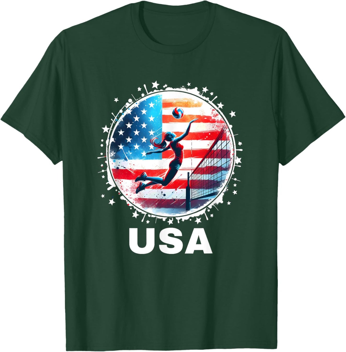 USA Women United States American Flag Volleyball USA Team T-Shirt - T-Shirt | Forest