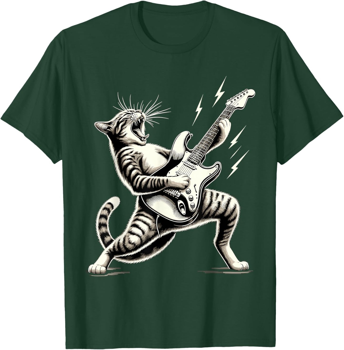 Rock and Roll Funny Cat playing Guitar T-Shirt - T-Shirt | Forest