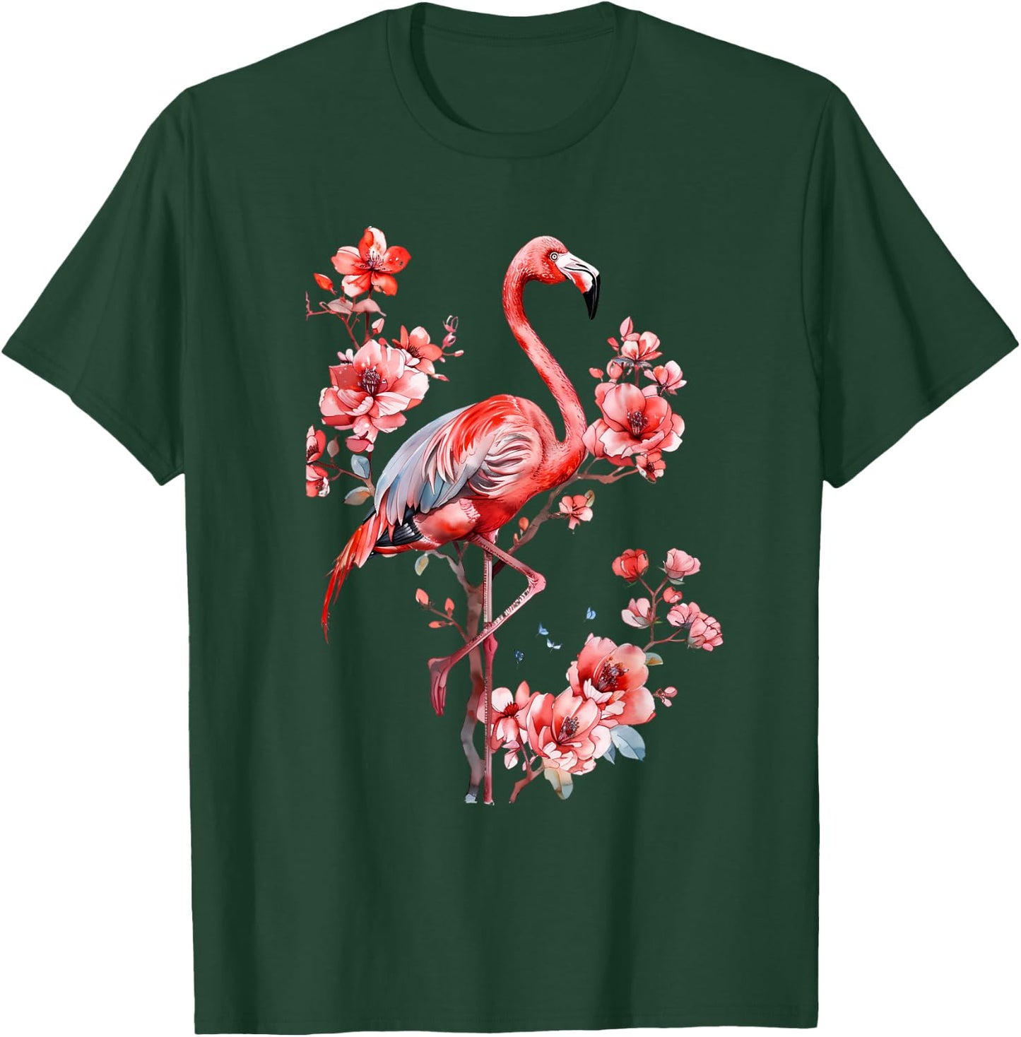 Flamingo Bird Floral Flamingo Lover Motif Nature Artwork T-Shirt - T-Shirt | Forest