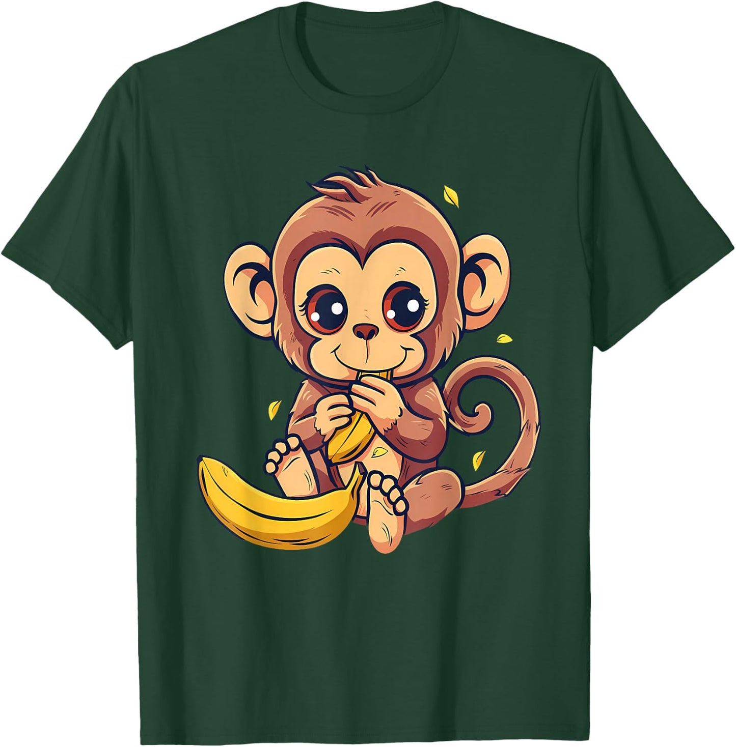 Banana Monkey Cute Monkey Wildlife Animal Art Drawing T-Shirt - T-Shirt | Forest