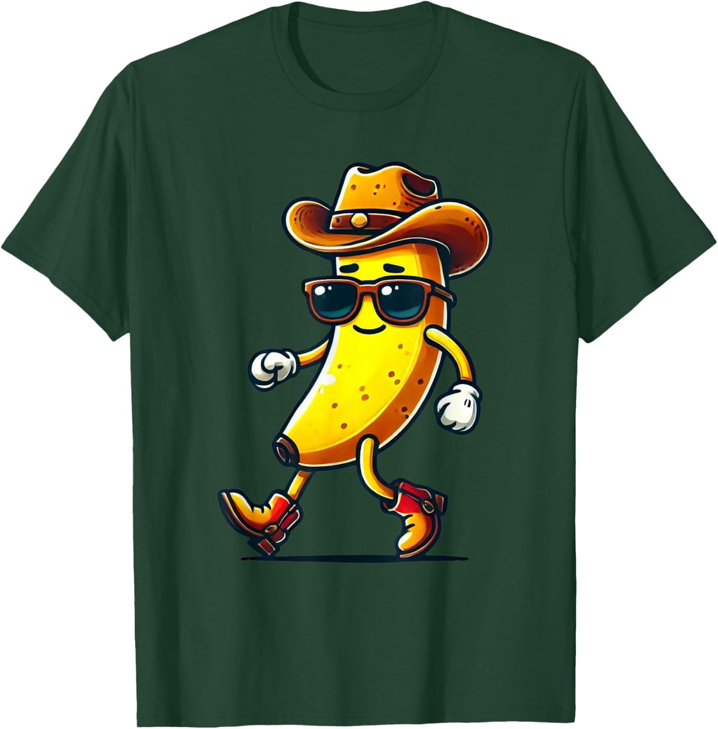 Funny Banana Wearing Cowboy Hat Sunglasses Boots Western T-Shirt - T-Shirt | Forest