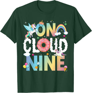 Retro On Cloud Nine Flower Happy 9th Birthday 9 Years Old T-Shirt - T-Shirt | Forest