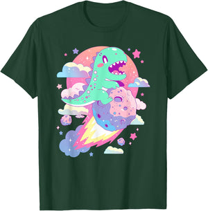 Kawaii Pastel Goth Creepy Cute Chibi Dinosaur on a Comet T-Shirt - T-Shirt | Forest