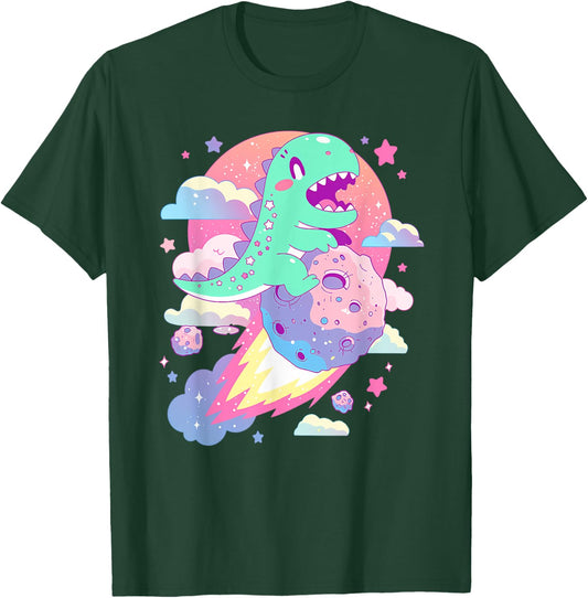 Kawaii Pastel Goth Creepy Cute Chibi Dinosaur on a Comet T-Shirt - T-Shirt | Forest