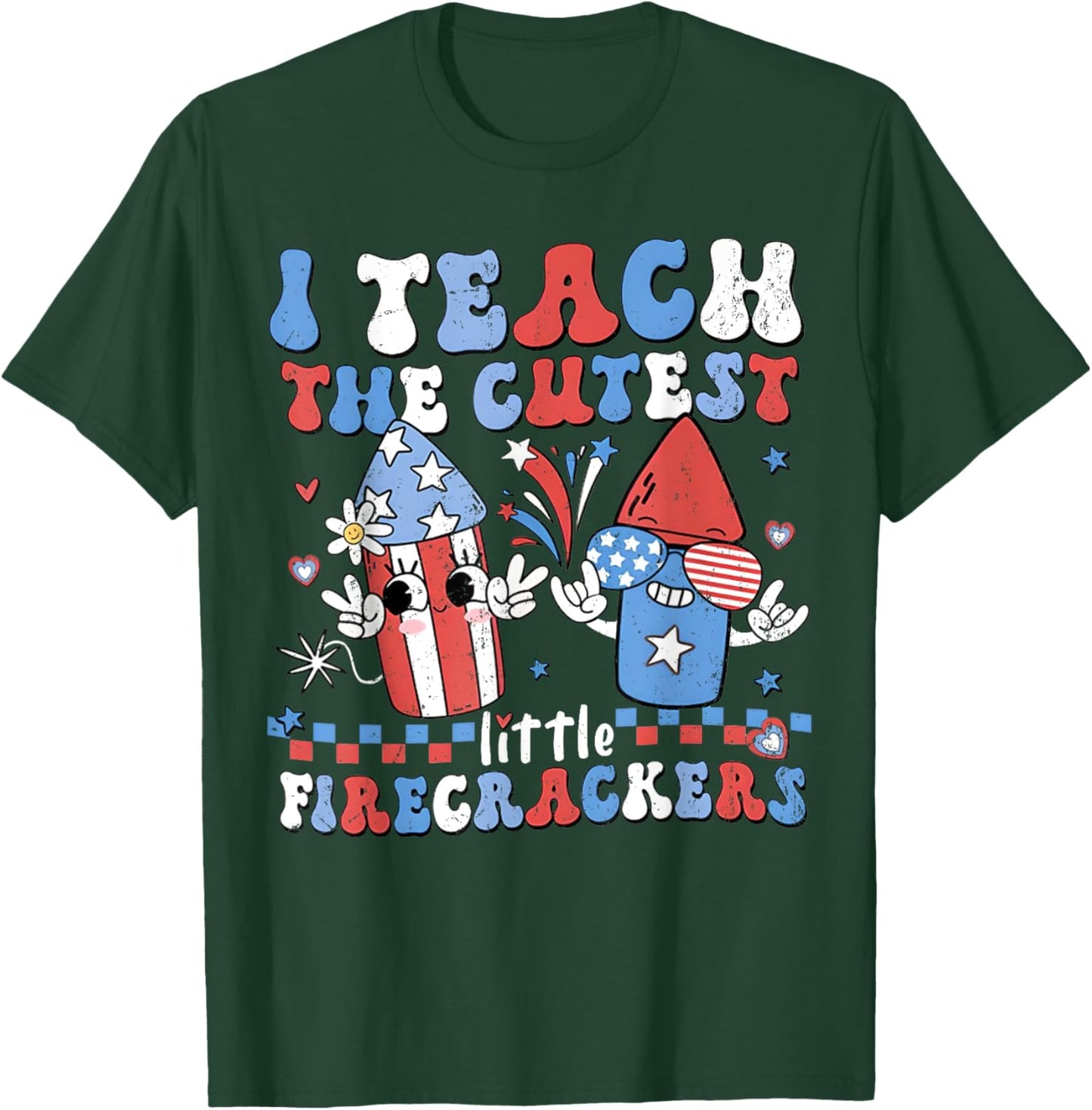 I Teach the Cutest Little Firecrackers 4th of July Teachers Kids Men T-Shirt - T-Shirt | Forest