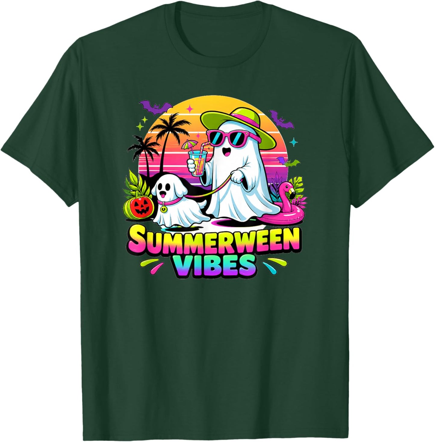 Halloween Summerweens Funny Ghosts Walking Dog T-Shirt - T-Shirt | Forest