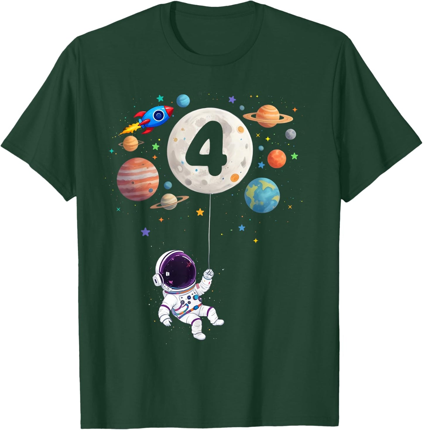 4 Years Old Birthday Space Planets Astronaut 4th Birthday T-Shirt - T-Shirt | Forest
