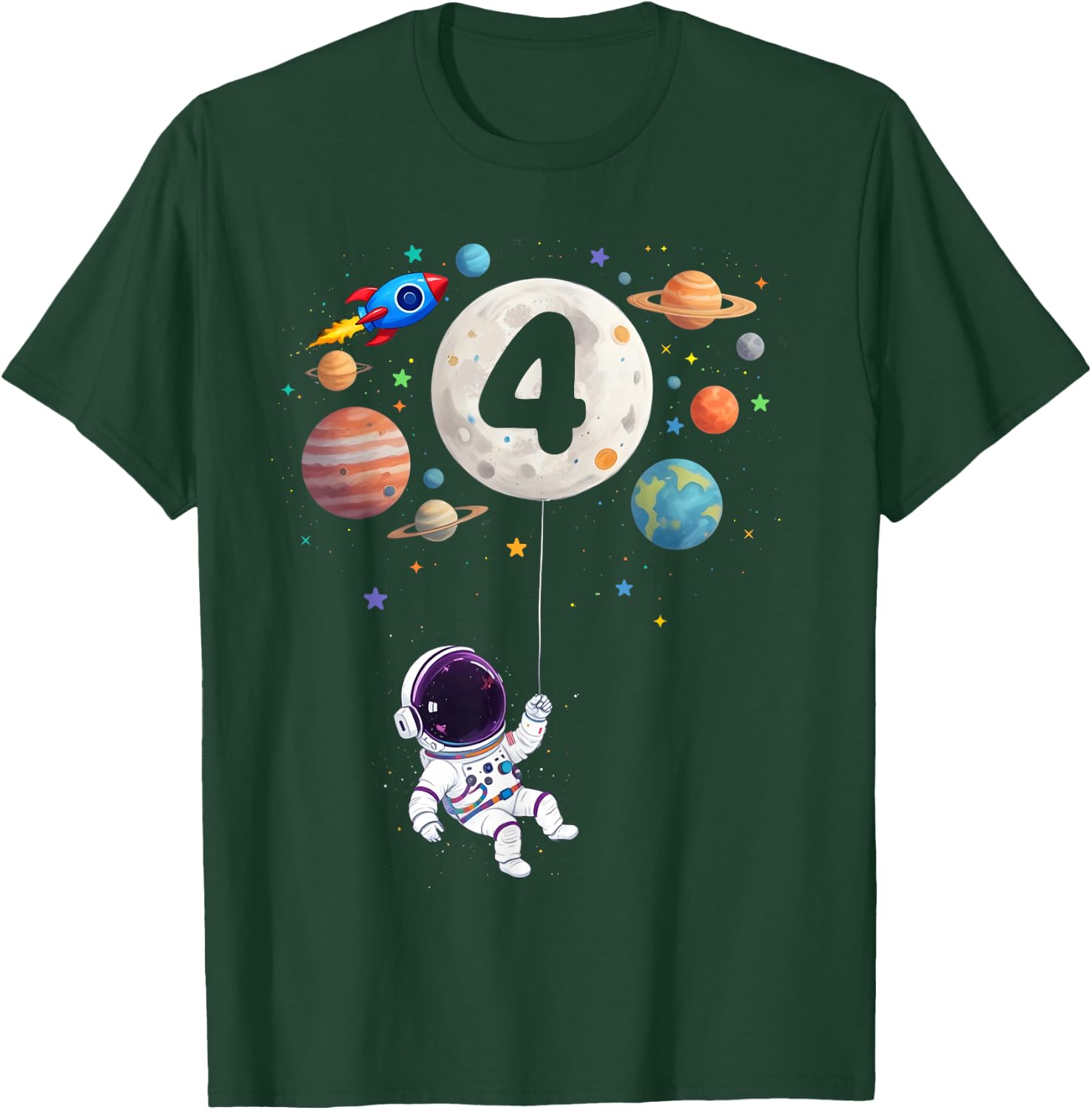 4 Years Old Birthday Space Planets Astronaut 4th Birthday T-Shirt - T-Shirt | Forest