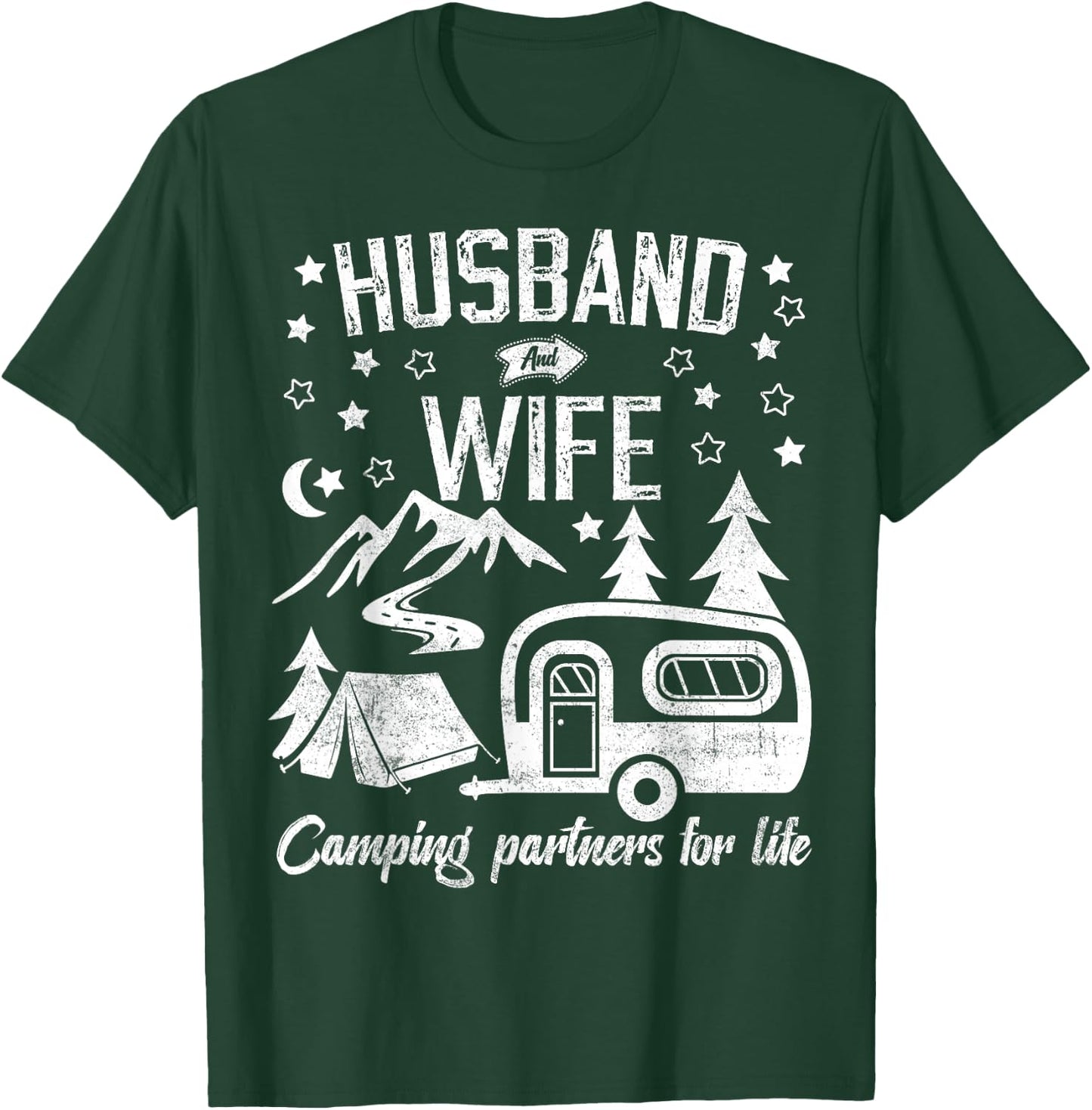 Husband and Wife Camping Partners for Life Funny Matching T-Shirt - T-Shirt | Forest