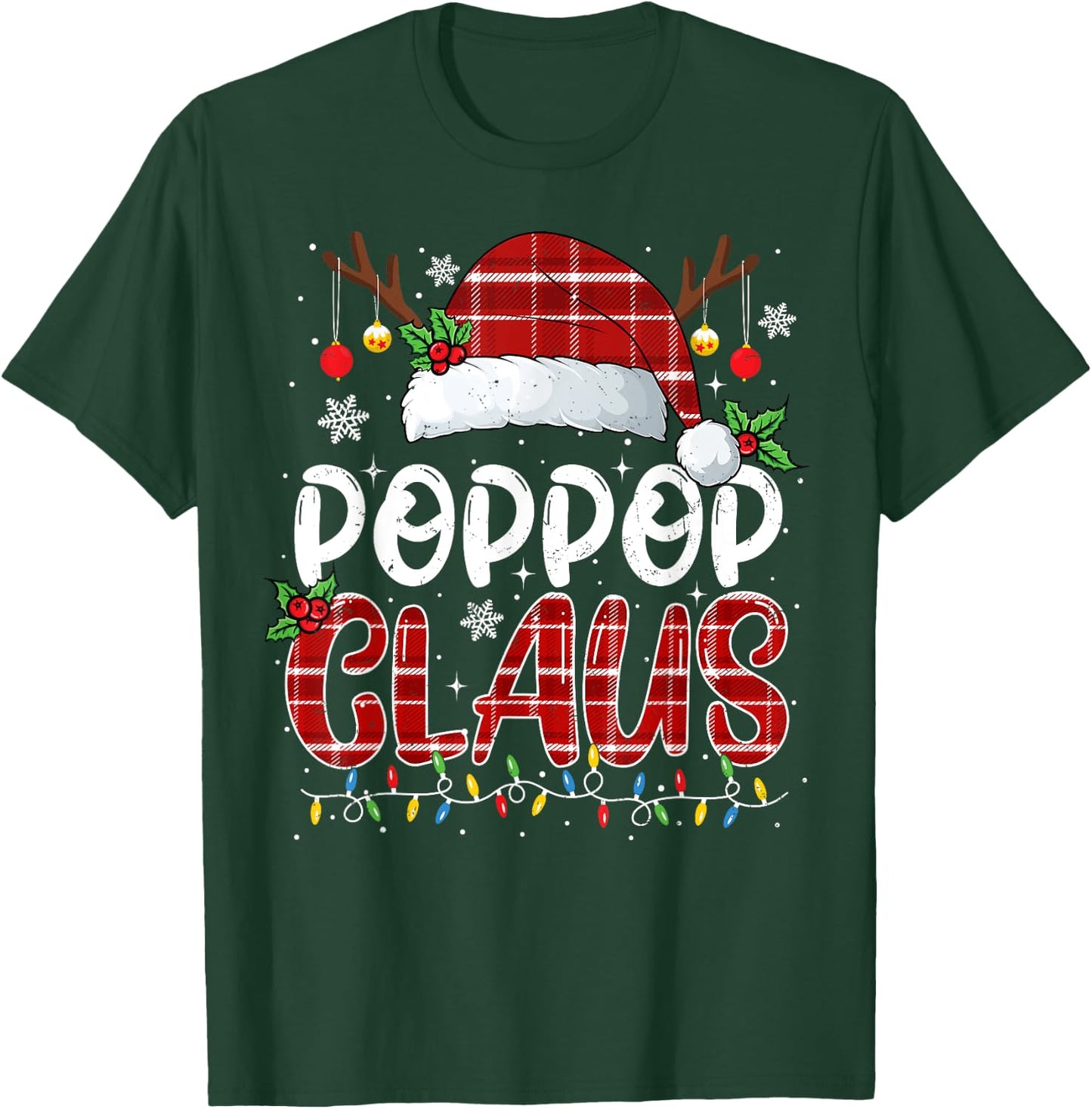 Poppop Claus Christmas Lights Pajama Family Matching T-Shirt - T-Shirt | Forest