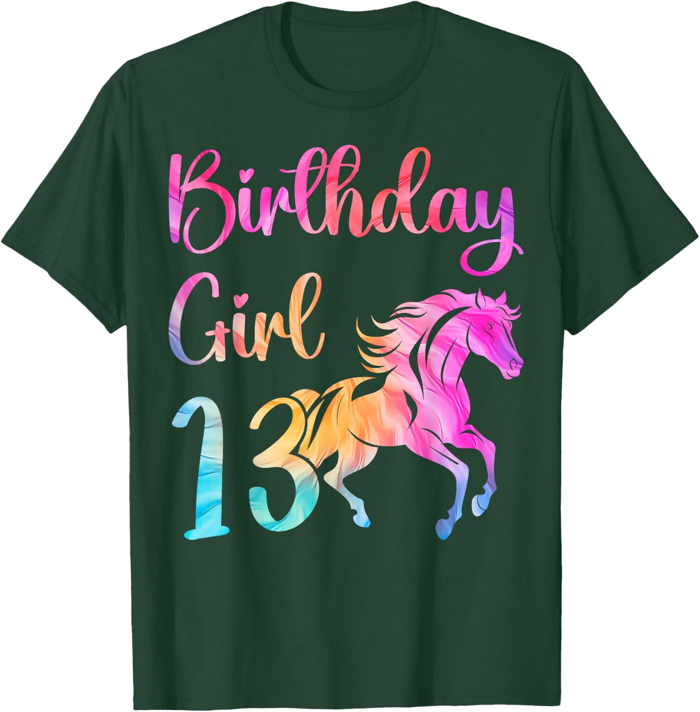 13th Birthday Horse 13 Year Old Girl Birthday Horse Lovers T-Shirt - T-Shirt | Forest