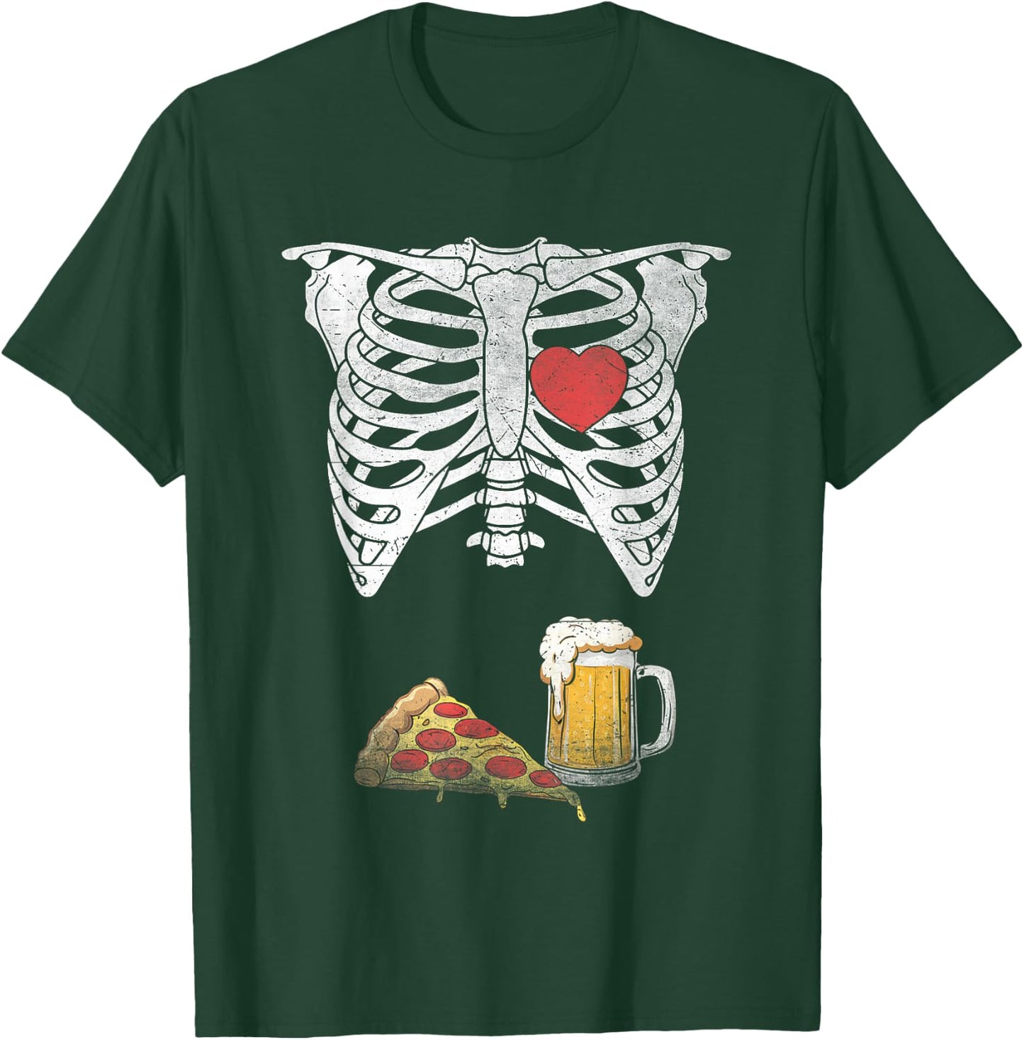 Dad Skeleton Halloween Beer Pizza Funny Pregnancy Couple Men T-Shirt - T-Shirt | Forest