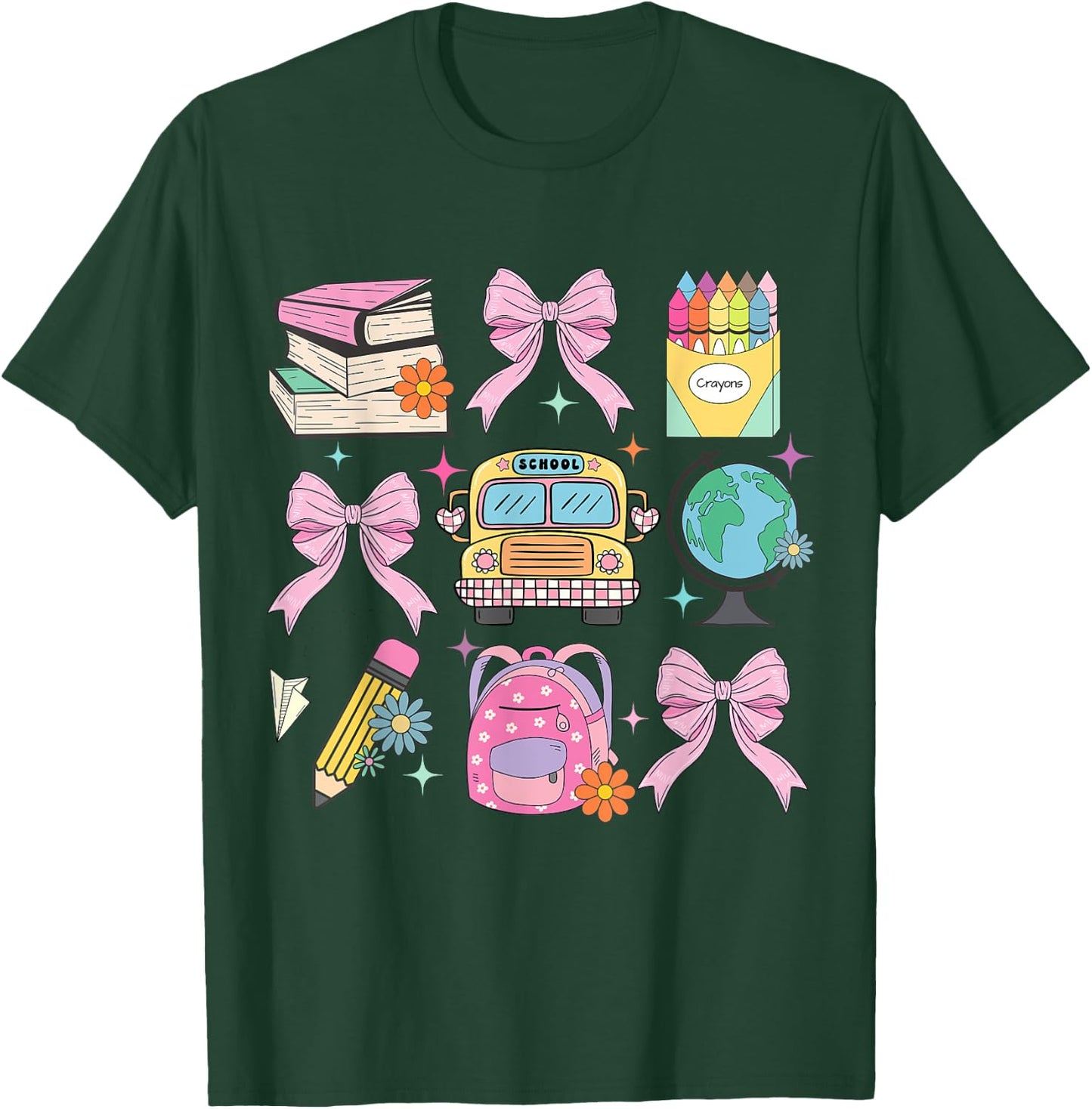Coquette Bow Student Teacher Happy First Day Back To School Men Women Girls Kids T-Shirt - T-Shirt | Forest