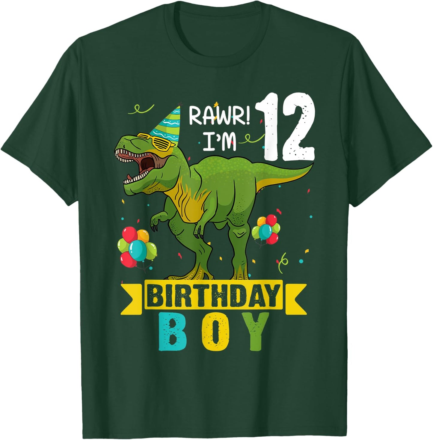 12 Year Old Shirt 12th Birthday Boy T Rex Dinosaur T-Shirt - T-Shirt | Forest